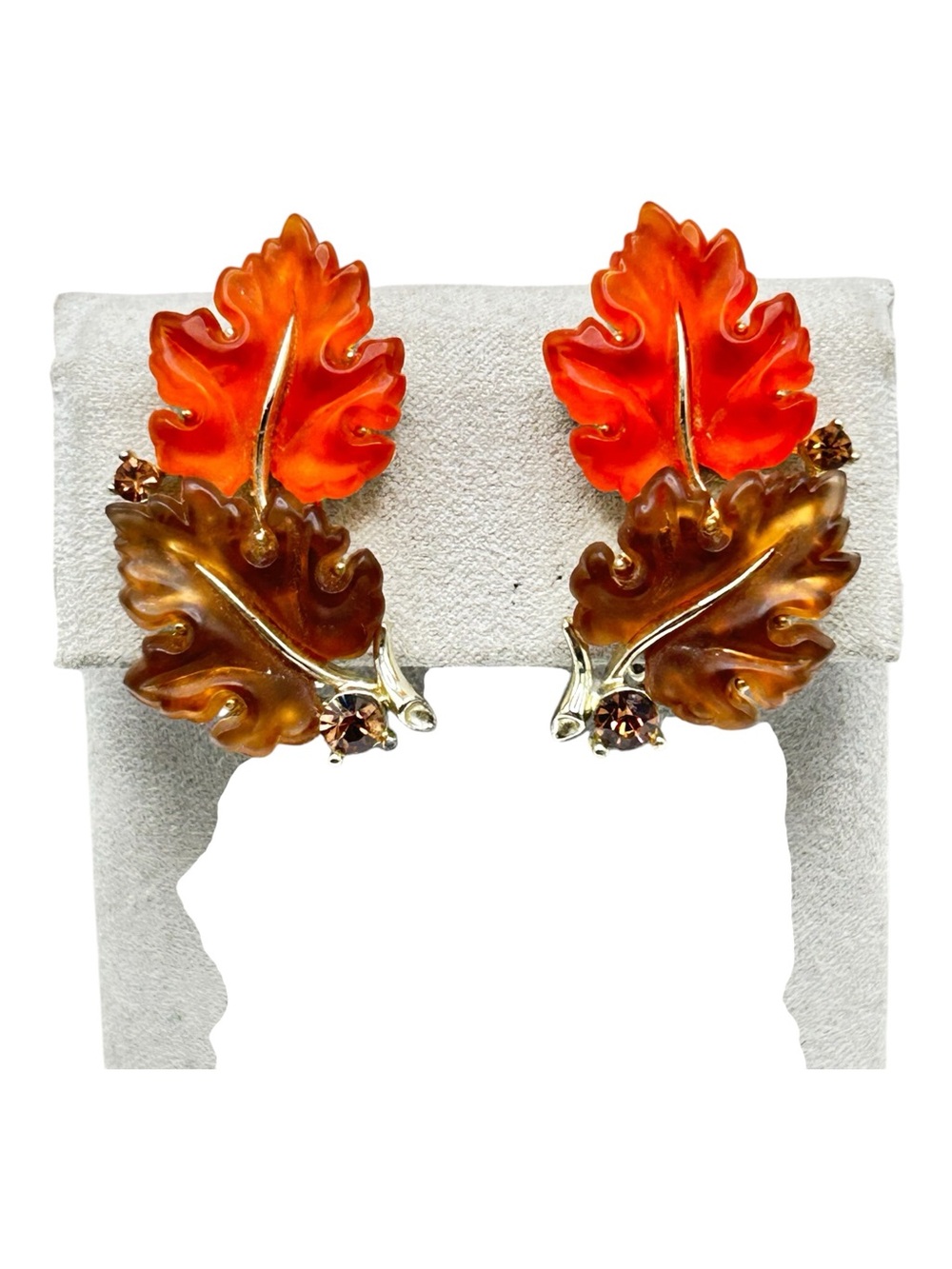 Vintage Lisner Thermoset Oak Leaf Fall Colored Earrings